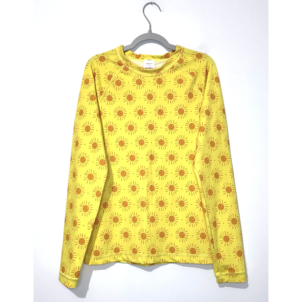 Hanna Andersson Girls Swim Tankini Top 150 US 12 Yellow Orange Long Sleeve